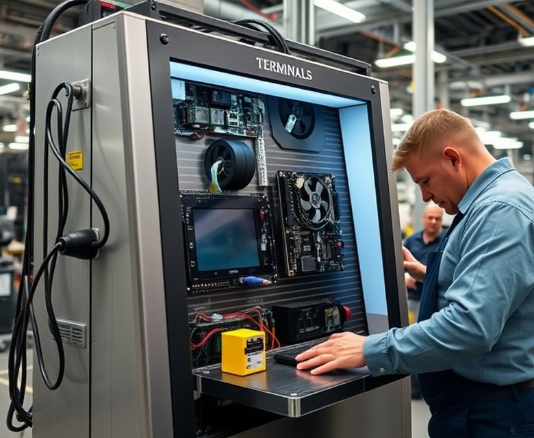 Dispenser module of a self-service terminal on a test bench